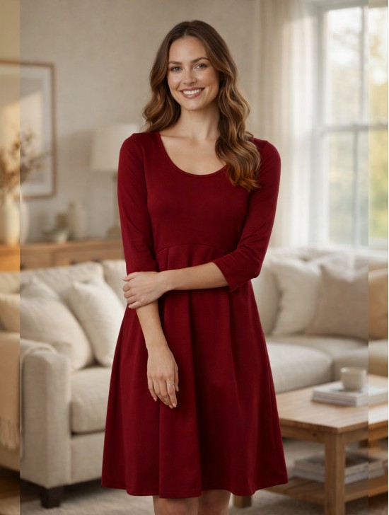 Long Sleeved Pleated Waist Fashion Dress